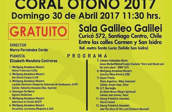 Concierto Coral Otoño 2017 del Coro de Cámara W. A. Mozart