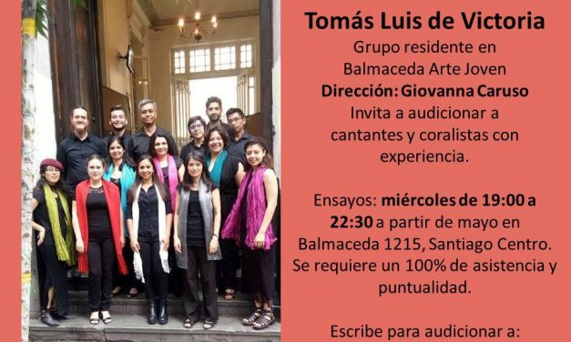 Ensamble Vocal Tomás Luis de Victoria invita a audicionar para voz e instrumentos