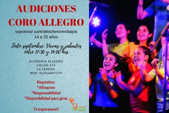 Coro Allegro llama a audiciones a jóvenes de La Serena y Coquimbo