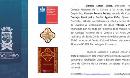 Invitación Concierto lanzamiento disco y libro “Música y Poesía” Coro de Cámara de La Serena