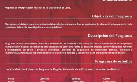 Magíster en Interpretación Musical de la Facultad de Artes de la Universidad de Chile