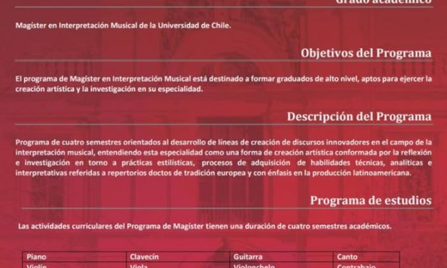 Magíster en Interpretación Musical de la Facultad de Artes de la Universidad de Chile