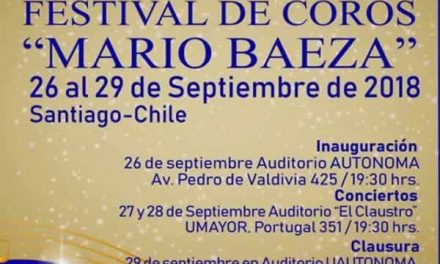 Confirmadas fechas para el X Festival de Coros “Mario Baeza” 2018 en la Región Metropolitana