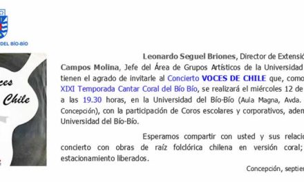 XXII Temporada Cantar Coral del Bío Bío invita al Concierto VOCES DE CHILE