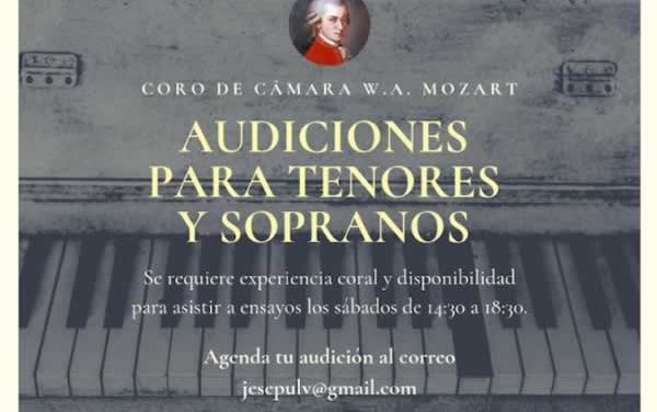 Coro de Cámara W.A. Mozart llama a audiciones para tenores y sopranos